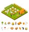 Beekeeping Apiary Farm and Elements Part Isometric View. Vector