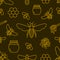 Beekeeping, bee seamless pattern yellow and black color, apiculture vector illustration. Apiary thin line icons -