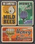 Beekeeping farm and honey production retro posters