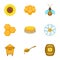 Beekeeping farm icons set, cartoon style