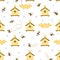 Beekeeping seamless pattern Honey apiary beehive background Organic honey product wallpaper vector