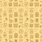 Beekeeping seamless pattern yellow color, apiculture vector illustration. Apiary thin line icons - bee, beehives