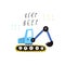 Beep beep text and cartoon excavator isolated