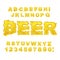 Beer ABC. Alcoholic alphabet. drink letters. Yellow liquid font.