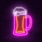 Beer alcoholic drink, neon sign, bright electric light signage