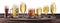 Beer assortment. Cold different glasses of beer on the wooden table at the white background