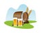 Beer barrel drink wooden with jars