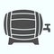 Beer Barrel solid icon. Wood tube with tap vector illustration isolated on white. Cask for beer or wine glyph style