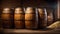 Beer barrels, barley, brewery table