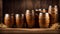 Beer barrels, barley, brewery table dark