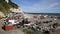 Beer beach Devon England UK with boats and fishing equipment on the Jurassic Coast
