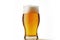 beer being poured in a tall glass by someone with a white background