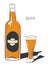 Beer in bottle, alcohol poured in glass vector