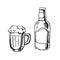 Beer bottle and filled tankard
