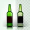 Beer Bottle Vector. Craft Cold Drink. Brewery Poster. Pub Refreshment. Green. 3D Transparent Isolated Realistic