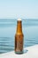 beer bottle on a weathered pier