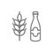 Beer bottle and wheat cereal grain line icon.