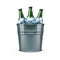 Beer Bottles In Metal Bar Ice Bucket For Cool Drinks