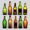 Beer Bottles Set Vector. Different Empty Glass For Craft Beer Green, Yellow, Brown. Mockup Blank Template For Product