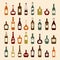 Beer bottles and wine icon set