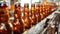 Beer bottling process on industrial production line with glass bottles