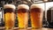 Beer Brewery Plant Produces Glass Bottled Beer On Production Line. Generative AI