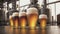 Beer Brewery Plant Produces Glass Bottled Beer On Production Line. Generative AI