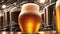 Beer Brewery Plant Produces Glass Bottled Beer On Production Line. Generative AI
