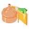 Beer brewing icon isometric vector. Metal container for brewing and money wallet