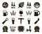 Beer, brewing, ingredients, consumer culture. set of black icons