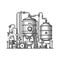 Beer brewing process factory sketch raster