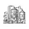 Beer brewing process factory sketch vector