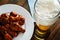 Beer with buffalo wings