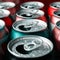 Beer cans. Aluminum cans. Close-up of many wet empty cans with condensation drops. Recycling and reuse. Selective focus