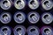 Beer cans. Aluminum cans. Top view of many empty jars with condensation drops. Recycling and reuse. Selective focus