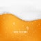 Beer color texture with bubbles and white foam. Fresh cold beer flow banner. Vector illustration