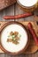 Beer cream soup with dill croutons beer and