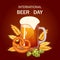 Beer day.Background with beer, wheat, hops, pretzel with salt.