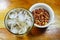 Beer eat couple with salt peanut in cup