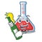 With beer erlenmeyer flask in cartoon lab room