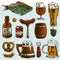 Beer food hand drawn sketch vector set mug bottle wheat hop elements and hand drawing graphic objects used for