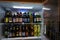 Beer fridge full of Anheuser-Busch beer bottles and cans, Saint Louis, United States