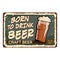 Beer Glass Born To Drink Advertising Poster Vector. Cup With Alcohol Drink Beer On Promotional Banner Decorated Ancient