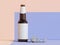 Beer glass bottle with blank label on multicolour background, 3d rendering.