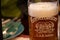 Beer glass with emblem of beer house. Berlin restaurant