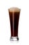 Beer glass filled with dark beer. Full glass with foam on white