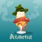Beer Glass With Green Hat Sausage Pretzel Oktoberfest Festival Banner
