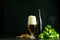 Beer glass, Hop Cones and Wheat on dark background