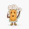 beer glass with kawaii cute face shaka call me hand gesture mascot vector illustration
