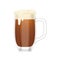 Beer glass mug, cup full of craft brown alcohol drink with bubbles for festival or party in pub